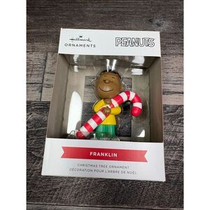 Hallmark Peanuts Franklin Christmas Tree Ornament Candy Cane New In Box